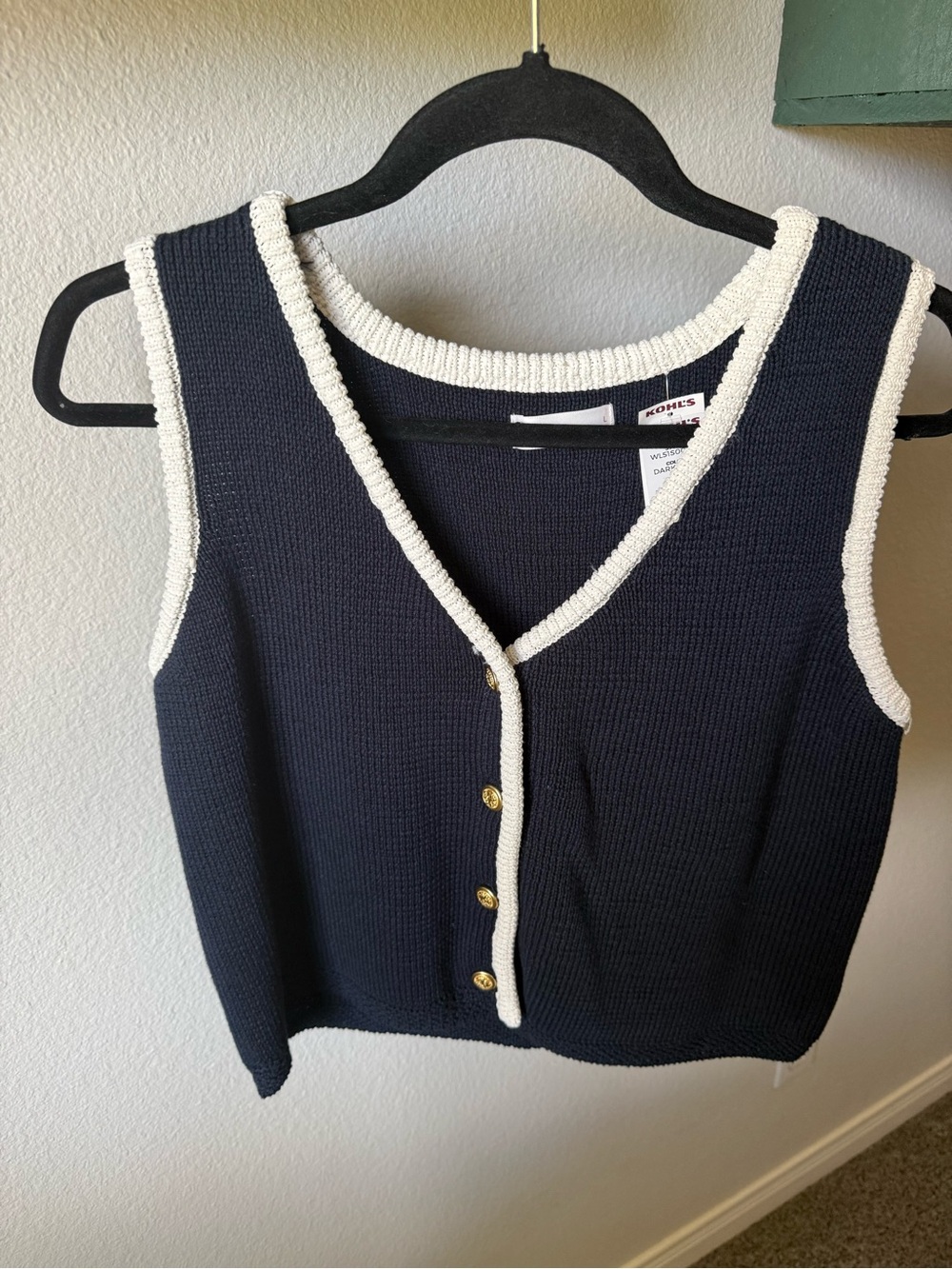 LC Lauren Conrad Navy Knit Button-Front Vest with White Trim - Picture 2 of 2